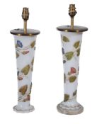 A pair of opaque-white glass and coloured slender vases, possibly French,   third quarter 19th