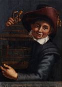 After Hendrik Bloemaert (1601-1672)  A little boy with canaries in a cage  Oil on panel With Dutch