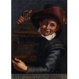 After Hendrik Bloemaert (1601-1672)  A little boy with canaries in a cage  Oil on panel With Dutch