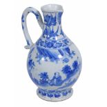 A Chinese ewer  , Transitional, 17th century,  with ovoid body painted in underglaze blue, a sage