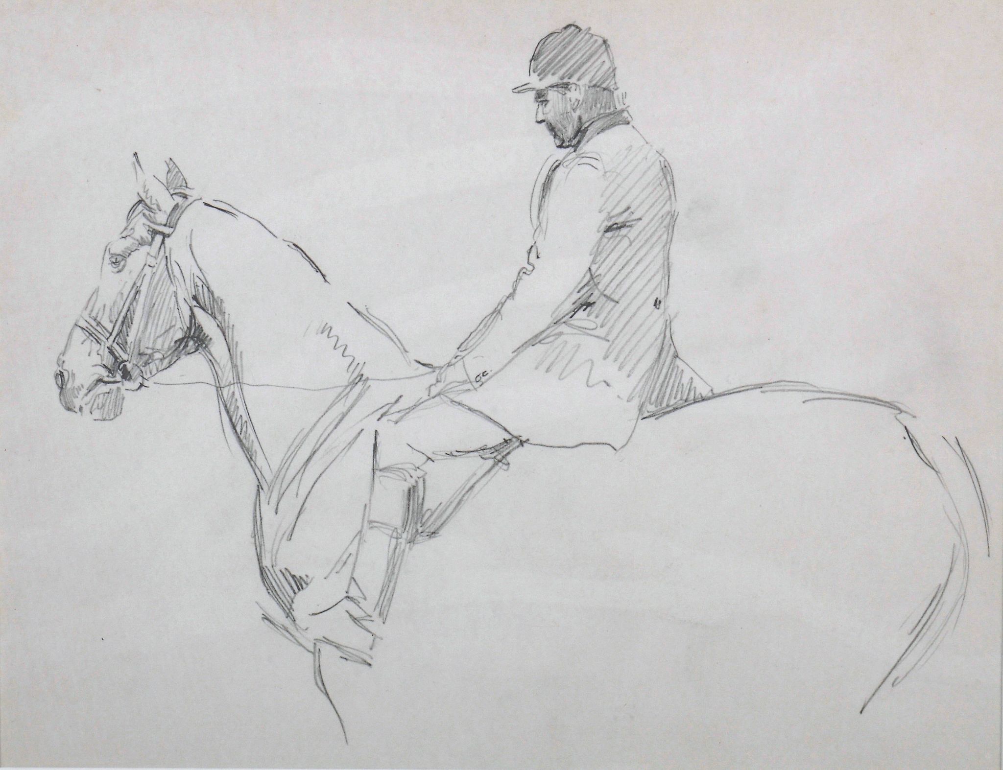 Molly Maurice Latham (1900-1987)  Ticky, a hunter, with rider up  Pencil Inscribed lower left Ticky - Image 2 of 6