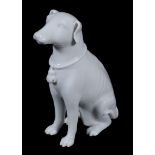 A decorative Chinese white figure of a hound,   20th century,  seated on its haunches and with a