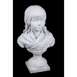 A biscuit porcelain bust of a child,   French, 19th century,  on socle plinth, incised marks,