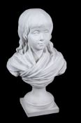 A biscuit porcelain bust of a child,   French, 19th century,  on socle plinth, incised marks,