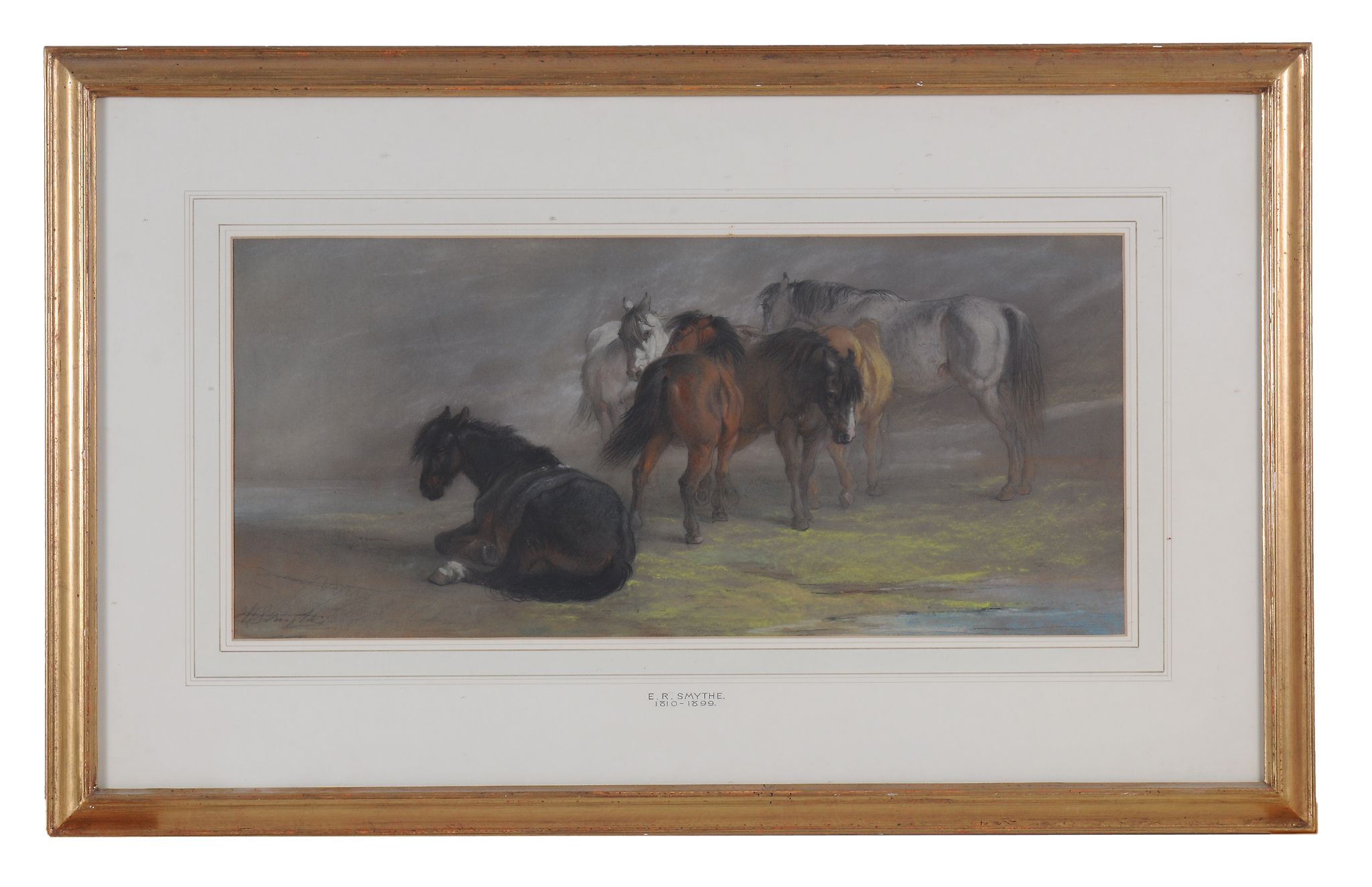 Edward Robert Smythe (1810-1899) Horses Coloured chalks on paper Signed lower left 25 x 56 cm. (9 - Image 2 of 3