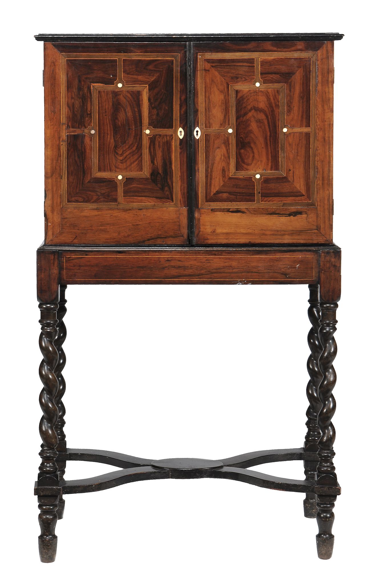 An Italian rosewood and simulated pietre dure collectors cabinet  , mid 17th century, with hinged