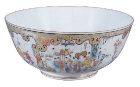 A large Chinese export famille rose punch bowl,   Qing Dynasty, Qianlong (1736-95),  one side