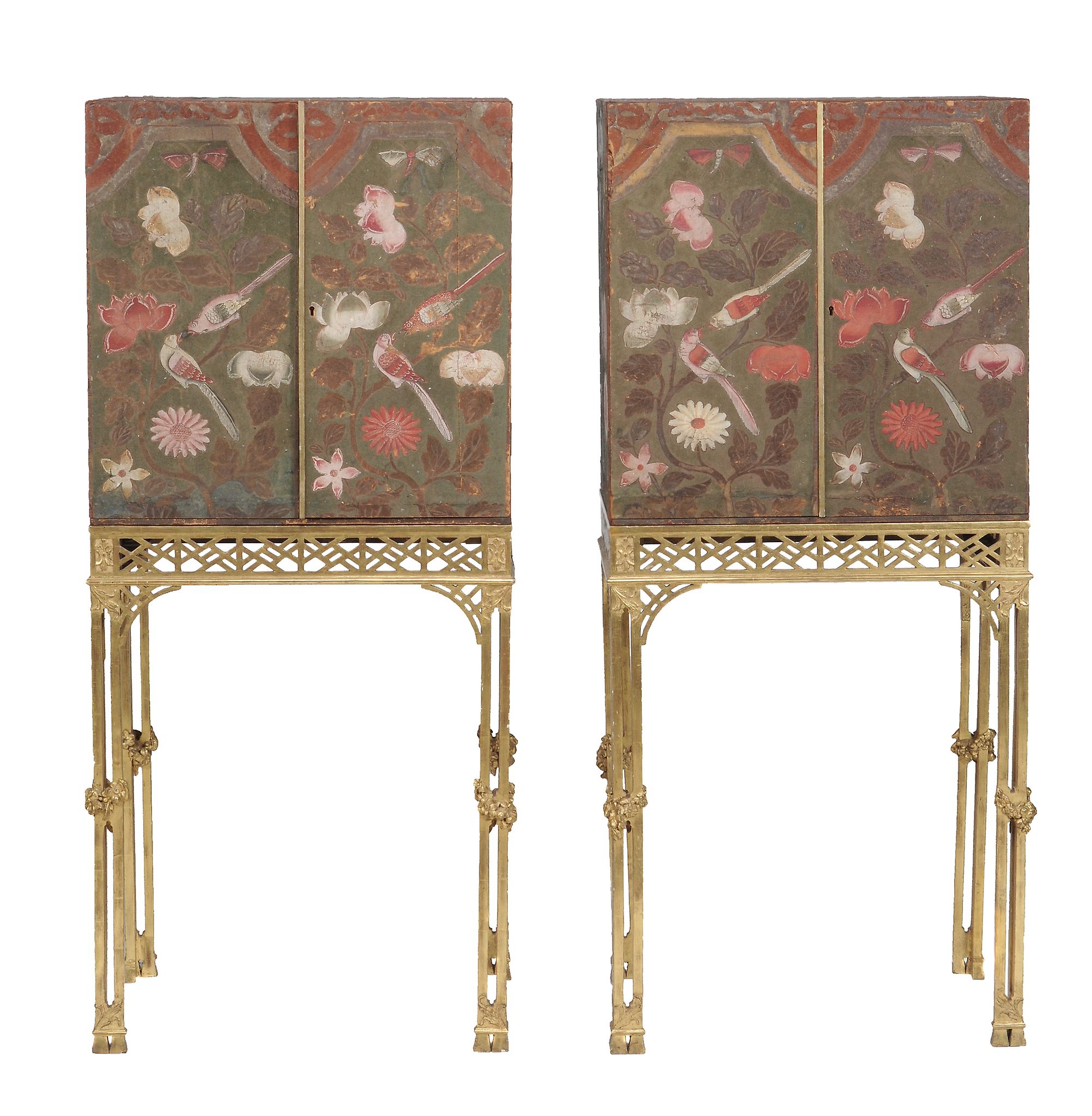 A pair of Chinoiserie cabinets on giltwood stands,   the stands 19th century , each cabinet