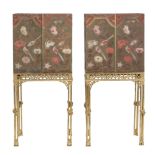 A pair of Chinoiserie cabinets on giltwood stands,   the stands 19th century , each cabinet