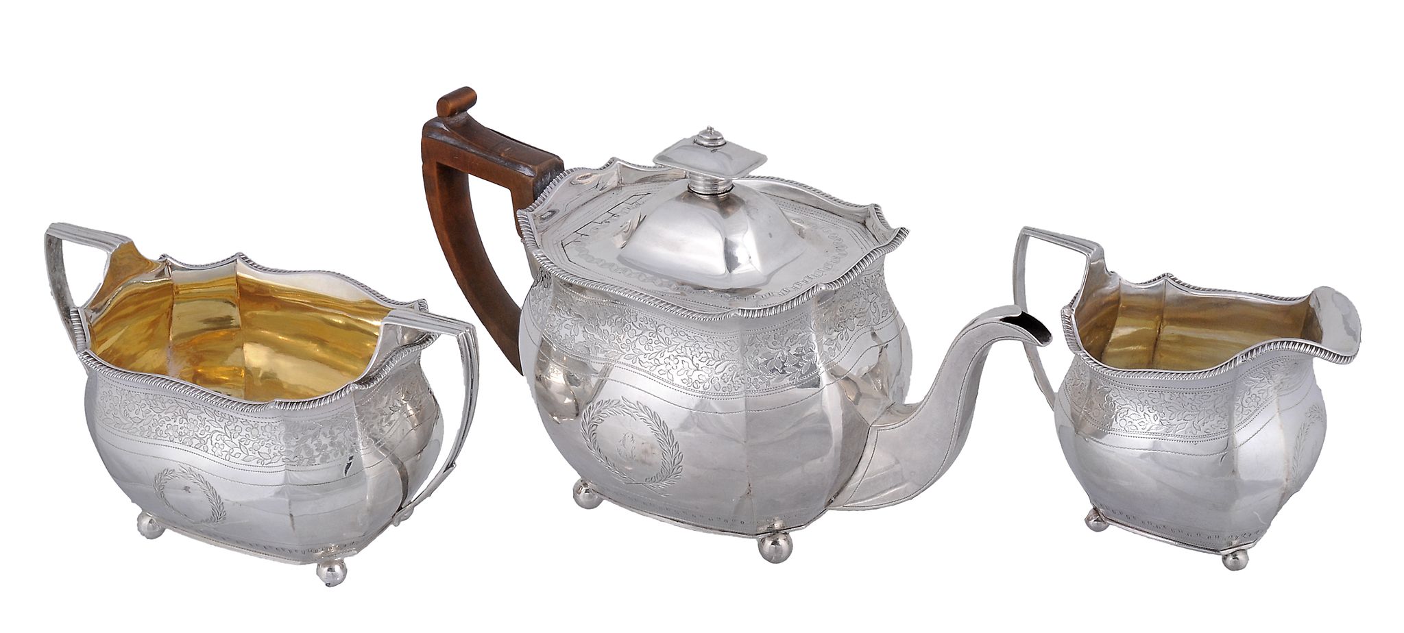 A George III silver oblong three piece tea service by Alice  &  George Burrows II,   London 1805,