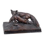 A copper electrotype group of a fox and a hare,   late 19th century, 13cm wide