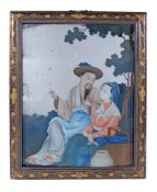 A Chinese export reverse glass mirror painting,   Qing dynasty, late 18th/ early19th  century,