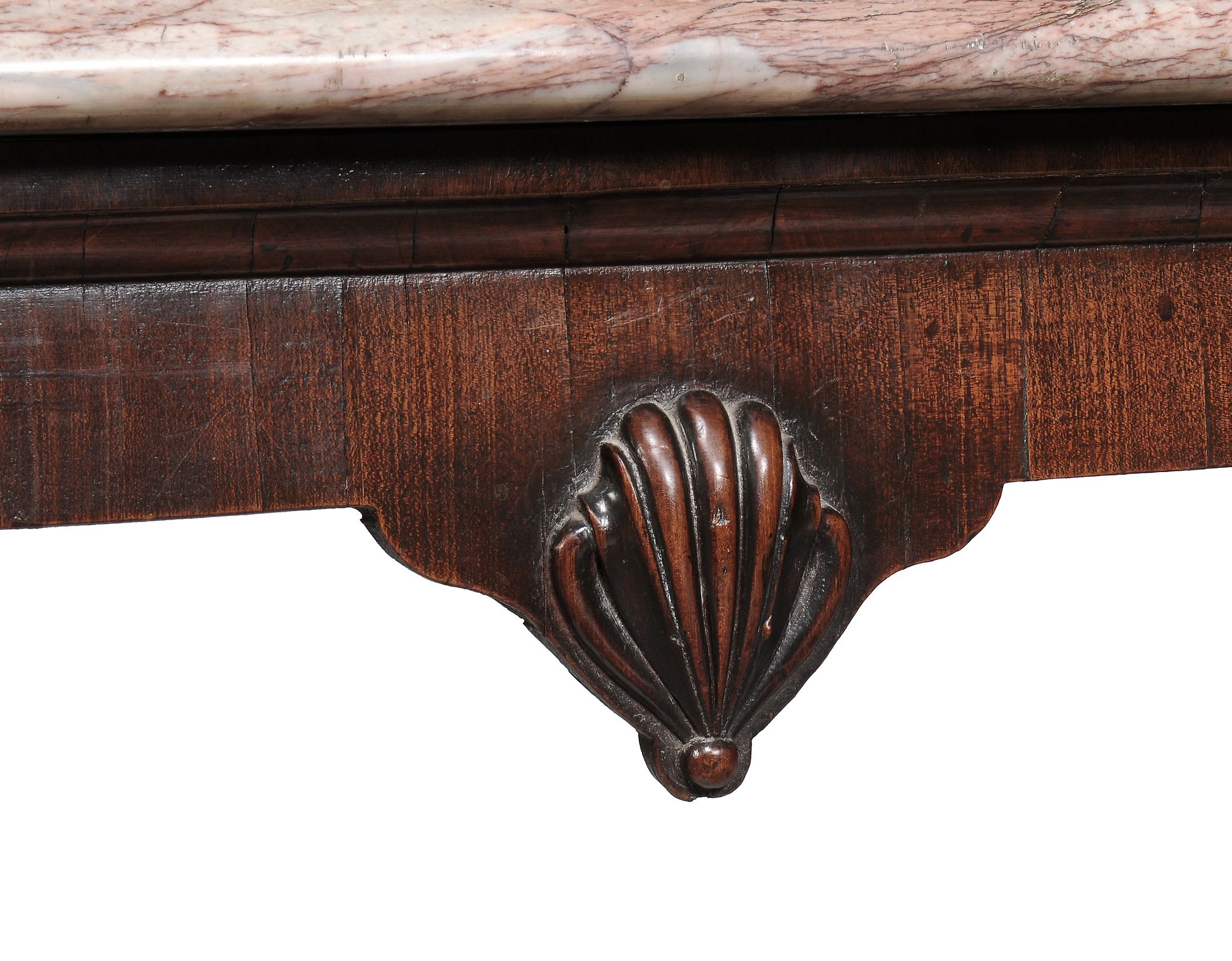 A George II mahogany side table  , circa 1750, possibly Irish, the shaped marble top above moulding - Image 5 of 7
