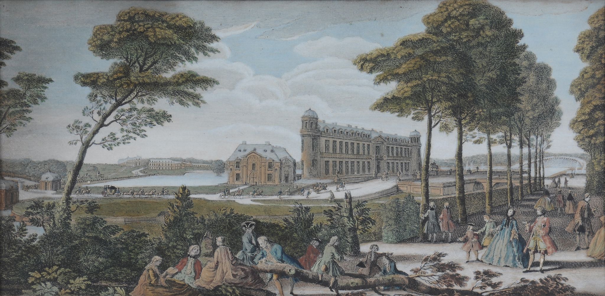 French School (18th century) Prospect of the Palace of Chantilly Engraving 20 x 40 cm. (7 7/8 x 15 - Image 3 of 12