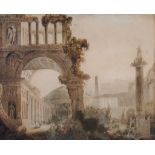 Manner of Hubert Robert (1733-1808)  Roman ruins  Watercolour  35 x 42 cm. (13 3/4 x 16 1/2 in)