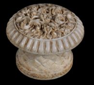 A Dieppe ivory basket and cover,   early 19th century,  with basket work sides and rose and
