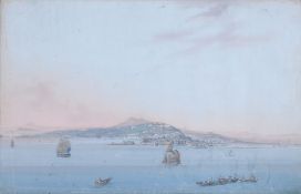 Neopolitan School (19th century) An extensive view of Naples from the sea Gouache 41 x 64 cm. (16