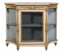 A Victorian white painted and parcel gilt side cabinet  , circa 1860, the variagated white marble