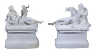 A pair of Berlin groups of Adonis and a hound, and Venus and Cupid, circa 1770,  one with blue-