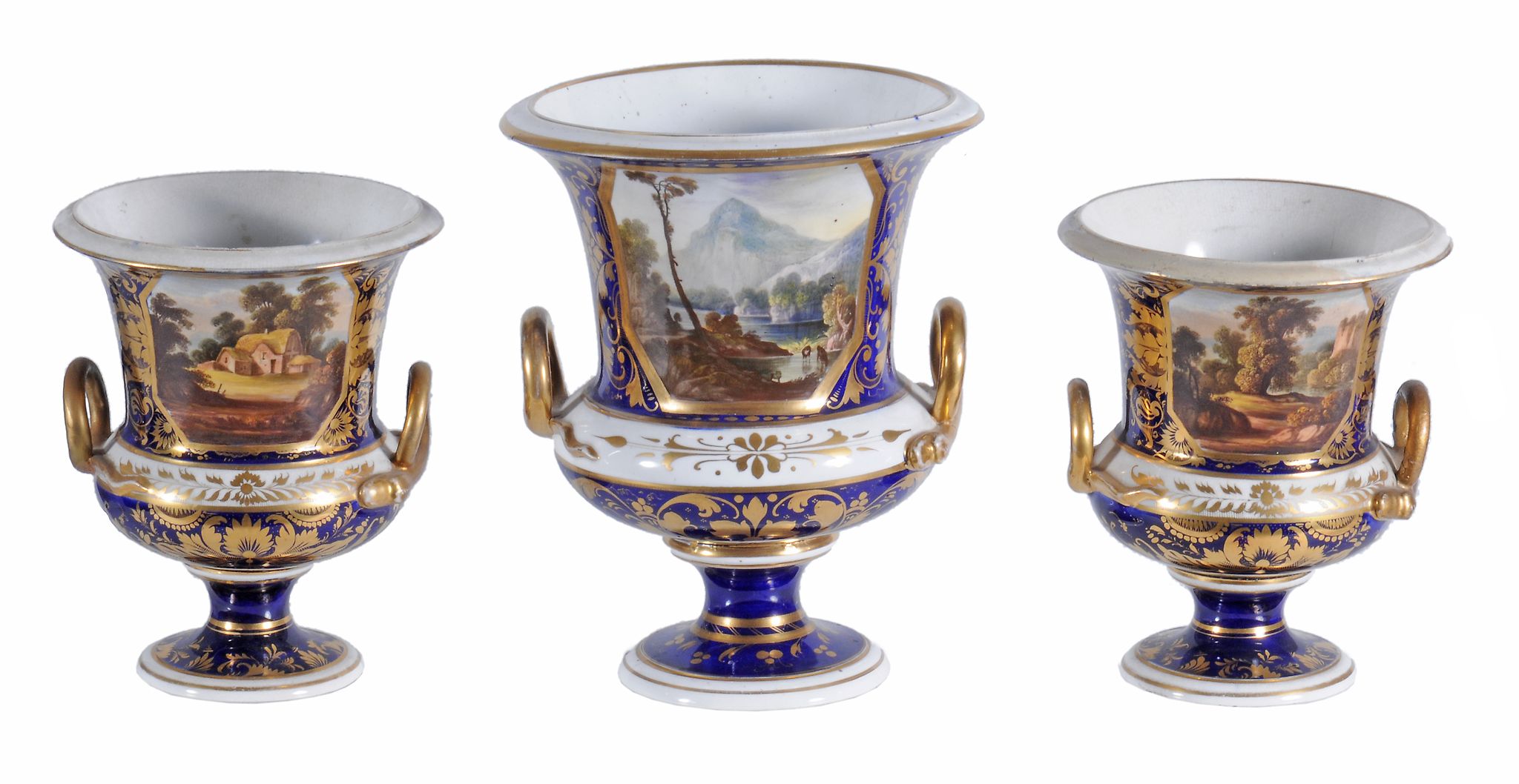 A Derby (Rbt. Bloor) blue-ground and gilt campana urn  , circa 1820, painted with a titled