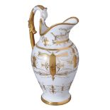 A Paris porcelain ewer  , early 19th century,  with gilt decoration (star crack to base),  28cm
