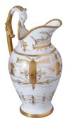 A Paris porcelain ewer  , early 19th century,  with gilt decoration (star crack to base),  28cm