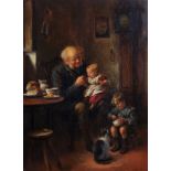 James Clark (fl. 1858-1910)  Breakfast with Grandpapa  Oil on canvas Signed lower right  J. Clark