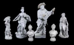 Two Meissen Marcolini figures of a Musician and Hope or Justice;   together with  a Ludwigsburg