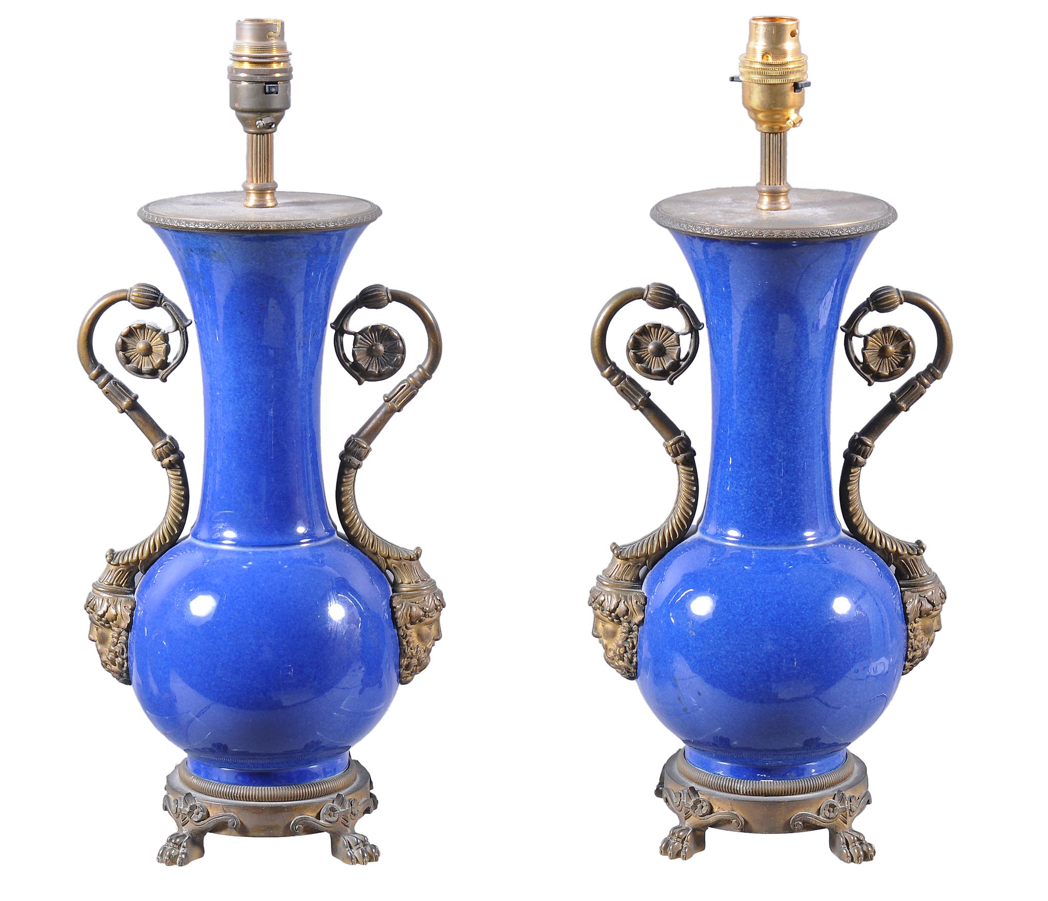 A pair of blue Chinese porcelain and gilt metal mounted vases,   late 19th century,  each of