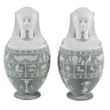 A pair of Wedgwood sage-green-dip Jasper canopic jars and covers  , second half 19th century,  of