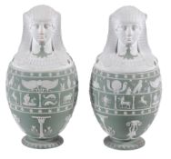 A pair of Wedgwood sage-green-dip Jasper canopic jars and covers  , second half 19th century,  of