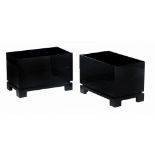 A pair of black lacquered wood bedside cabinets,   French, 1970s, 40cm high, 60cm wide, 36cm deep