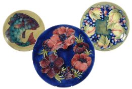 Anemone, a Moorcroft 12in plate,   impressed marks, blue painted initials, 31cm diameter; Leaves