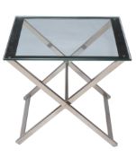 Andrew Martin, a Soho side table,   glass and chromium plated steel, 60cm high, 60cm wide, 43cm