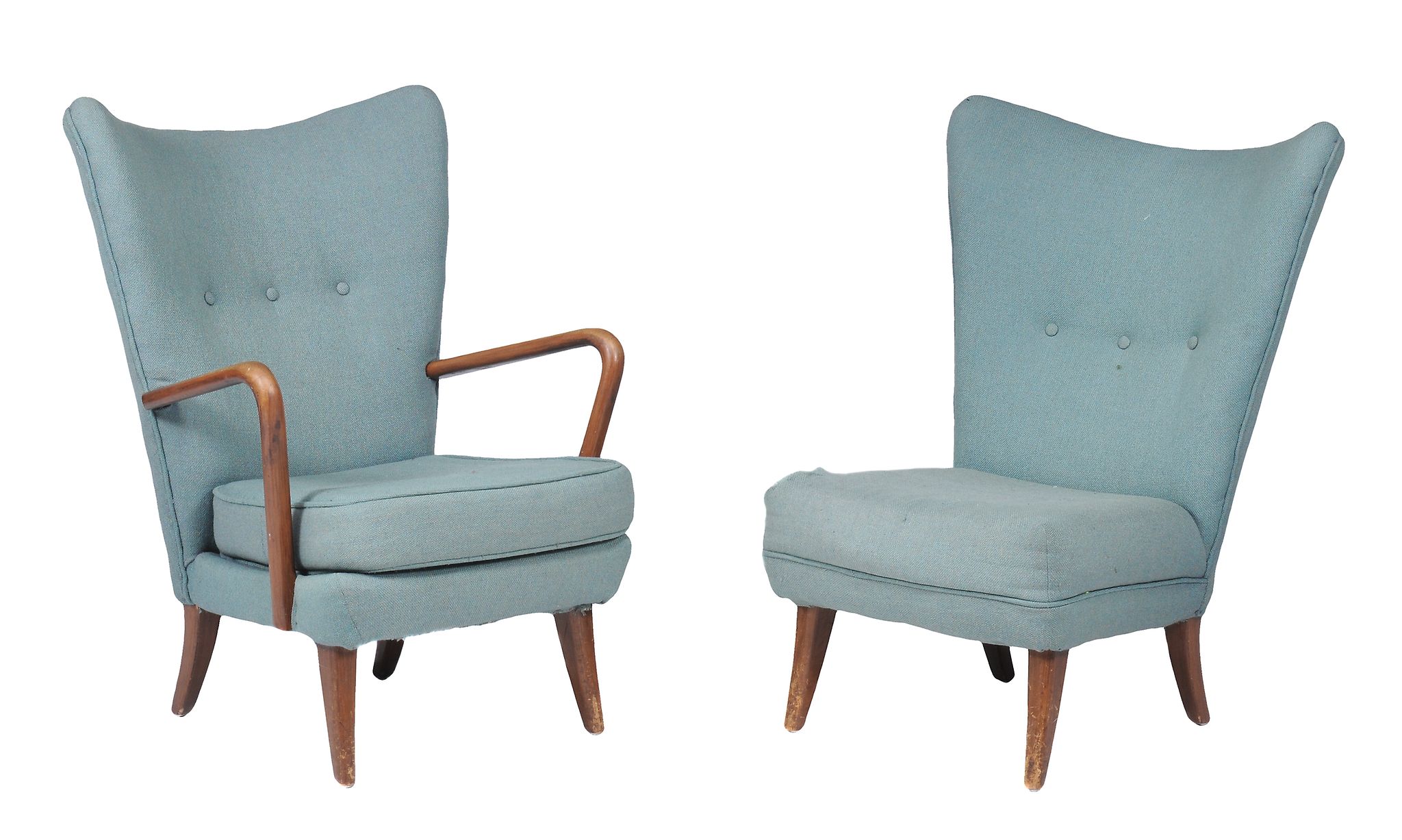 Howard Keith for H K Furniture Ltd, an armchair and matching side chair,   stained beech and