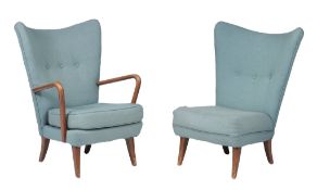 Howard Keith for H K Furniture Ltd, an armchair and matching side chair,   stained beech and