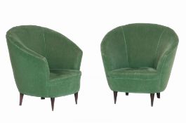 A pair of upholstered armchairs,   Italian, 1950s, attributed to Ico Parisi, original green velvet,