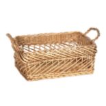 A Spanish rectangular twin handled wicker basket,   early/mid 20th century, 34cm high, 80 cm wide,