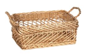 A Spanish rectangular twin handled wicker basket,   early/mid 20th century, 34cm high, 80 cm wide,