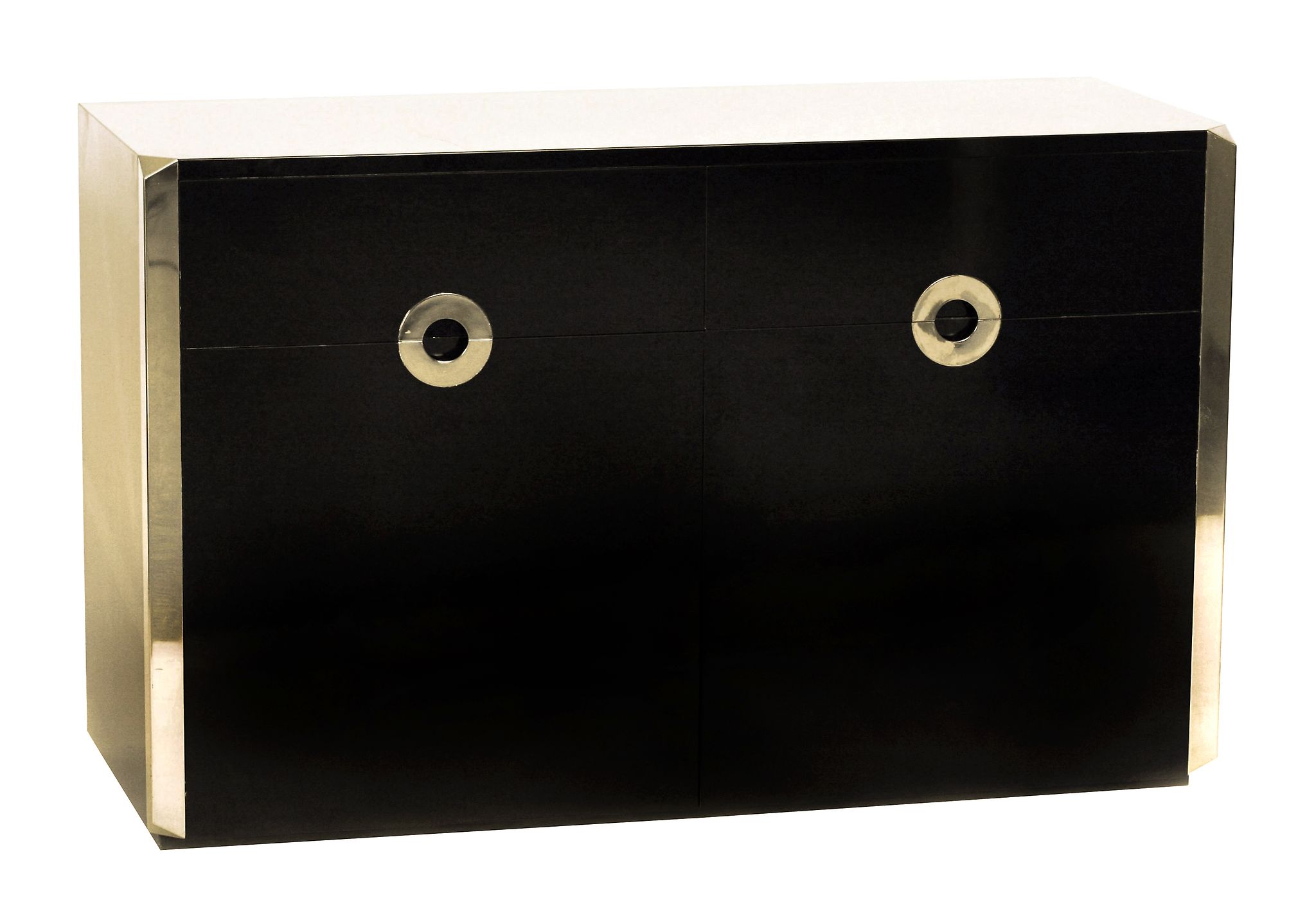 Willy Rizzo for Pierre Cardin, a side cabinet,   1970s, black laminated wood and brass, with two