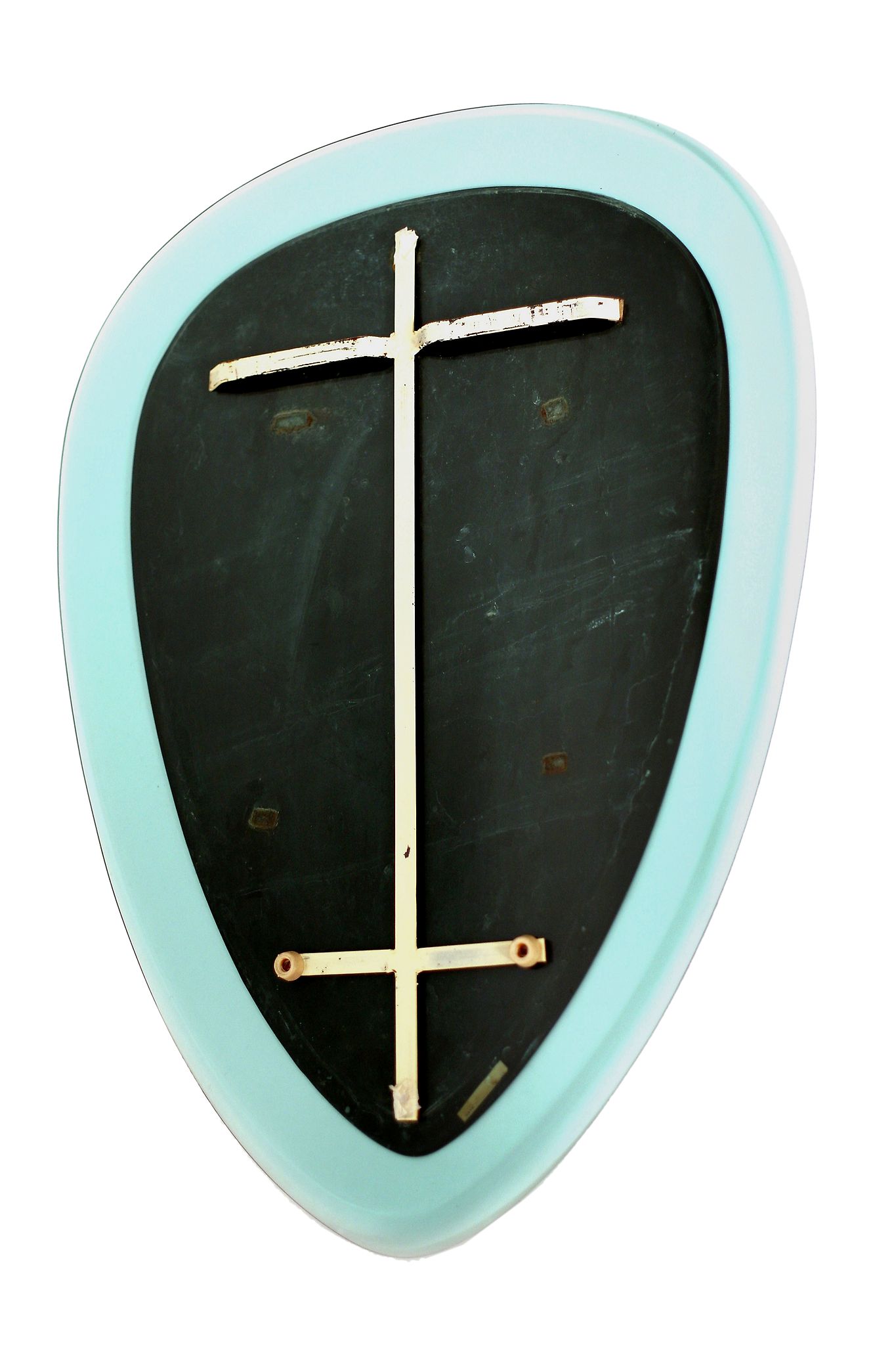 An Italian shield shape wall mirror by Fontana Arte,   1950s, pale green surround, 80cm high, 59cm - Image 2 of 2