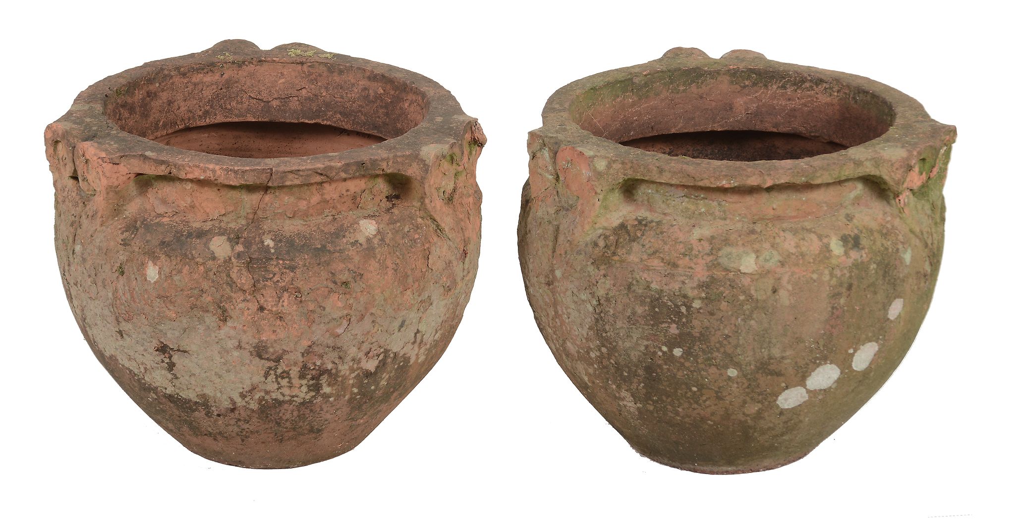 A pair of Compton Pottery garden urns,   early 20th century, of circular section, the rims each