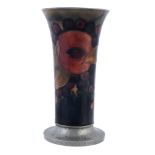 Pomegranate, a Moorcroft for Liberty  &  Co. flared vase,   on an integral hammered pewter outswept