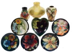 A group of small Moorcroft pieces,   comprising: Anna Lily, a baluster vase, (19)98, 9.5cm high; a