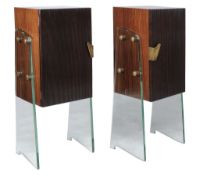 A pair of macassar ebony and glass cabinets,   circa 1960, the glass slab supports attributed to
