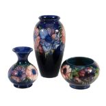 Anemone, two Moorcroft vases and a cache pot,   the first slender ovoid, impressed marks, green