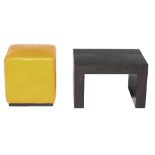 Fendi, a brown leather stool,   the rectangular top on two slab side supports, metal name plate,