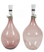 A pair of pink/amethyst blown glass table lamps,   1970s, 43cm high including fitment