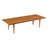 A birch and hardwood coffee table,   mid 20th century, the rectangular top of slatted construction,