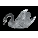 Cygne Tete Vers le Bas, a Cristal Lalique clear and frosted glass large swan,   engraved mark, 17.
